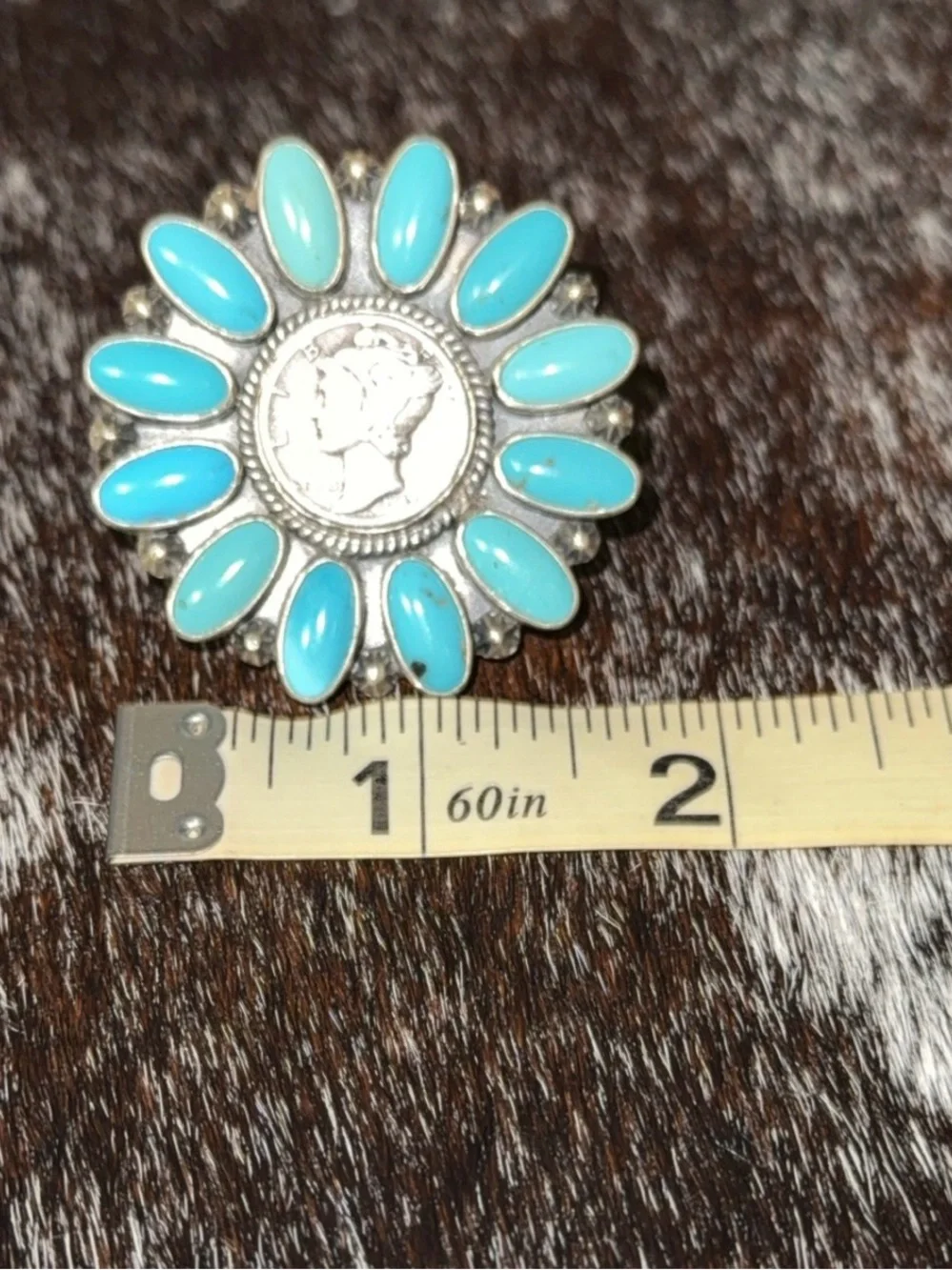 Turquoise & Sterling Multi Stone Ring, 1942 Dime